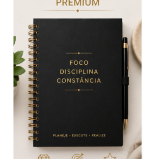 Caderno A5 minimalista premium preto com wire-o dourado