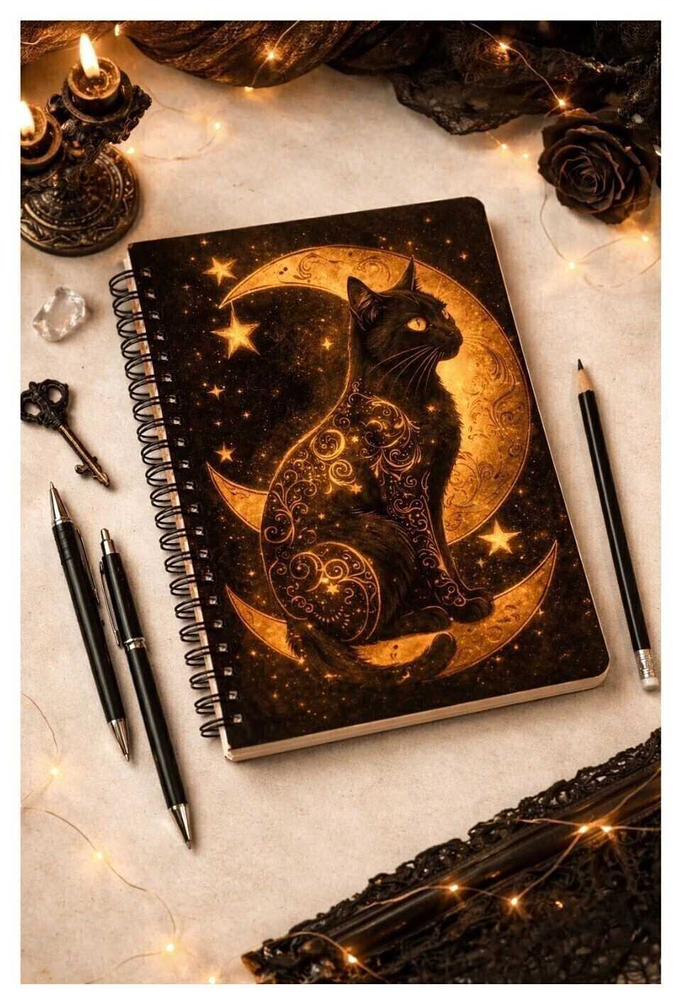 Caderno Gato da Lua 120 Folhas | Coleção Noite Gótica - Produto sob encomenda 5 dias para produção