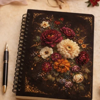 Caderno Floral Vintage - Coleção Flora Noturna - Modelo 1 - Produto sob encomenda: 5 dias para produção.