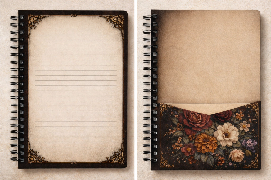 Caderno Floral Vintage - Coleção Flora Noturna - Modelo 1 - Produto sob encomenda: 5 dias para produção. - Imagem 2