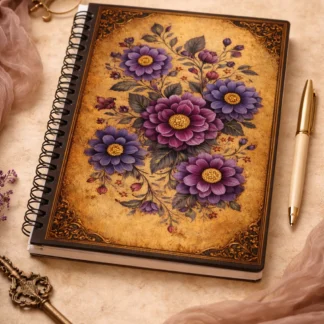 Caderno Floral Vintage - Coleção Flora Noturna - Modelo 2 - Produto sob encomenda 5 dias para produção