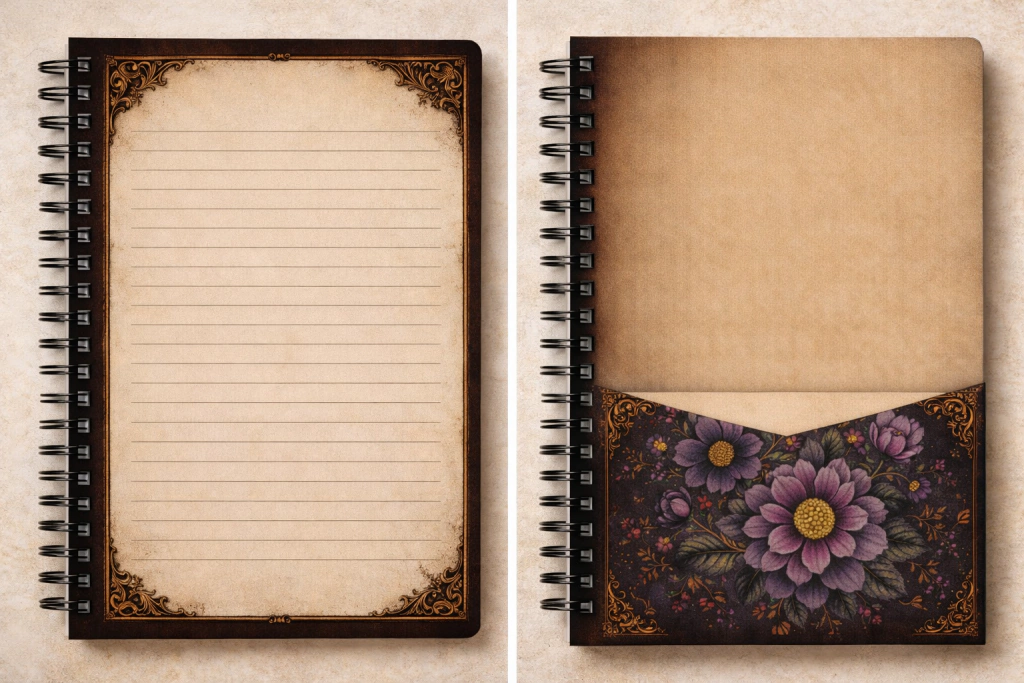 Caderno Floral Vintage - Coleção Flora Noturna - Modelo 2 - Produto sob encomenda 5 dias para produção - Imagem 2